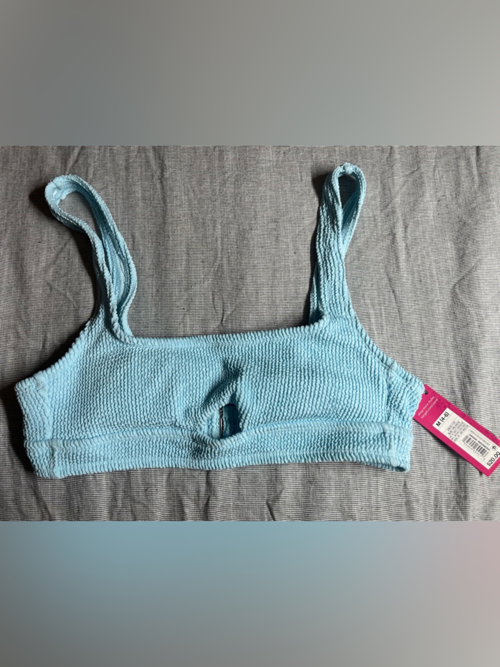 Juniors Light Blue Textured Bikini Top Medium